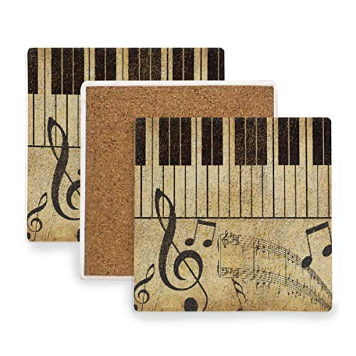 Set of 4 3dRose cst_44809_3 Black Piano with Dancing Notes N Love Music on It Ceramic Tile Coasters 
